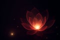 AI generated glowing translucent lotus in deep darkness with soft radiant light rising from the center surrounded by subtle Royalty Free Stock Photo