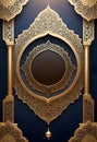 a gold and black mirror with a gold frame and a round mirror with islamic ornaments Royalty Free Stock Photo