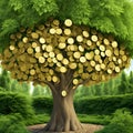 AI generated gold coin tree Royalty Free Stock Photo