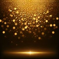 AI-Generated Gold Glittering Lights with Light Beam on Dark Background Royalty Free Stock Photo