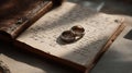 AI-Generated Gold wedding rings on old handwritten letter in an open book indoors Royalty Free Stock Photo