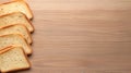 AI-generated Golden Sliced Bread Stacked Left Side Wooden Surface Royalty Free Stock Photo
