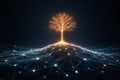 AI generated golden tree growing from connected data nodes representing innovation knowledge growth digital networks technology Royalty Free Stock Photo