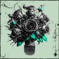 AI generated gothic bouquet clip art green textured background