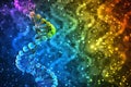 Gradient DNA spiral transitioning from cool blues to warm yellows illustrates the thermal dynamics of genetic mutations in vivi