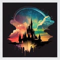 Disney Castle, Floating Clouds, Made with Generative AI