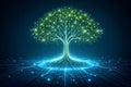AI generated green blue digital tree with glowing data nodes and circuit roots symbolizing artificial intelligence sustainable Royalty Free Stock Photo