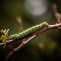 AI generated green caterpillar perched on a branch of a tree