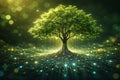 AI generated green tree merging natural growth with digital network roots and glowing data nodes symbolizing sustainable Royalty Free Stock Photo
