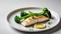 Grilled Fish with Broccoli and Lemon on a Plate Royalty Free Stock Photo