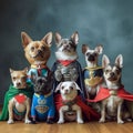 AI generated group of dogs posing in superhero costume attire