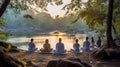 AI generated group of people sitting with crossed legs in nature