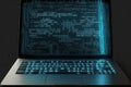 AI generated hacker laptop with binary computer code internet and network security Royalty Free Stock Photo