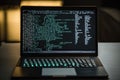 AI generated hacker laptop with binary computer code internet and network security Royalty Free Stock Photo