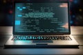 AI generated hacker laptop with binary computer code internet and network security Royalty Free Stock Photo