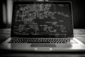 AI generated hacker laptop with binary computer code internet and network security Royalty Free Stock Photo
