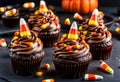 Halloween candy corn chocolate cupcakes