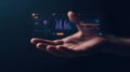 AI-generated Hand Holding Futuristic Data Analytics Display Royalty Free Stock Photo