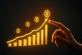 AI generated hand interacting with a digital growth chart featuring dollar signs, symbolizing the financial growth in the Royalty Free Stock Photo