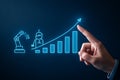 AI generated hand interacting with a digital growth chart featuring robotic manufacturing icons, emphasizing technological Royalty Free Stock Photo