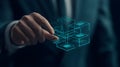 AI-generated Hand Interacting Futuristic Holographic Data Structure Royalty Free Stock Photo