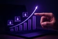 AI generated A hand interacts with a glowing purple security growth chart on a laptop screen. A sleek and modern design with lock Royalty Free Stock Photo