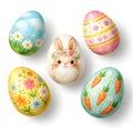 Hand Painted Easter Eggs With Bunny Illustration And Floral Spring Patterns Royalty Free Stock Photo