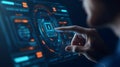 AI-generated Hand Touching Cybersecurity Padlock Interface Royalty Free Stock Photo