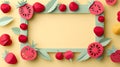 AI-generated Paper Fruit Frame Yellow Background Royalty Free Stock Photo