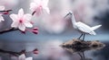 AI generated Harmony and Balance: A Serene and Graceful Image of a Paper Crane and Blossoms in a Meditation Space Royalty Free Stock Photo