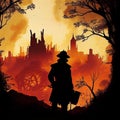 Silhouette of Great Fire of London, Aftermath, Made with Generative AI