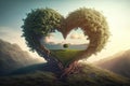 ai generated of a heart shaped door to to paradise, generative ai tree love wallpaper