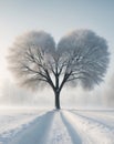 Heart shaped tree in the middle of a snowy path Royalty Free Stock Photo