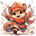 heartwarming depiction of a lively chipmunk japanese cute manga style by AI generated