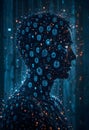 Digital Human Head Covered With Biometric Fingerprints And Flowing Data Streams Royalty Free Stock Photo