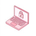 Outline style laptop with a red glowing lock on the screen, symbolizing cyber defense, password encryption, and digital safety
