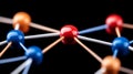 Detailed molecular structure of colorful atoms connected by glowing lines, symbolizing science, chemistry, and innovation in a