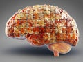 Puzzle like brain model assembled with intricate glowing pieces symbolizing mental complexity cognitive processes and problem s