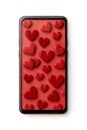 Stylish smartphone wallpaper featuring a seamless pattern of vibrant red hearts symbolizing love, passion, and modern digital a