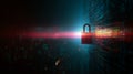AI Generated Cybersecurity Lock Over Digital City Network Royalty Free Stock Photo