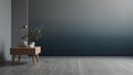 AI generated Minimalist backdrop featuring a sleek gradient wall and clean wooden floor with a small table and green plant decorat Royalty Free Stock Photo