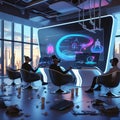 AI-Generated High-Tech Collaborative Design Studio with VR Stations and City View Royalty Free Stock Photo