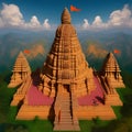 AI generated Hindu lord temple with bhagwa flags Royalty Free Stock Photo