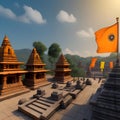 AI generated Hindu temples in open sky with hindu flag