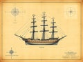 AI-Generated Historical Naval Ship Blueprint with Vintage Maritime Engineering Design Royalty Free Stock Photo