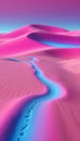 a holographic pink desert with blue and purple sand