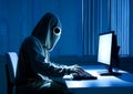 AI generated hooded Hacker breaks into data server