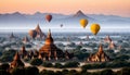 hot air balloons flying over pagodas in bagan, myanmar