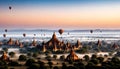hot air balloons flying over pagodas in bagan, myanmar