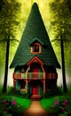 house in the summer magical forest AI Generated